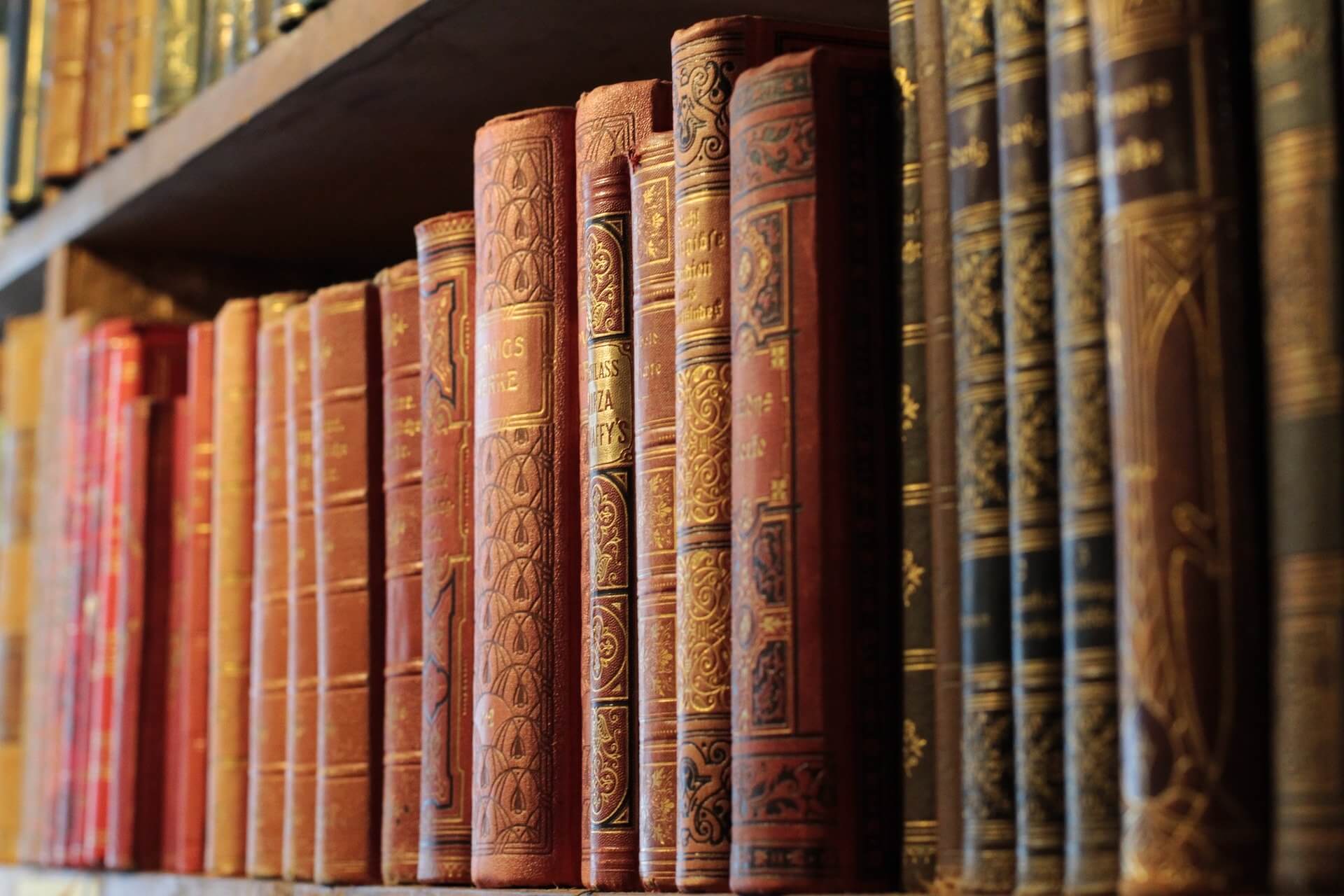 Projekt Forschungsbibliothek zur Geschichte der deutschen Sprache veranschaulicht durch alte Bücher in einer Bücherwand einer Bibliothek